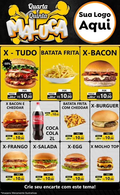 Modelo de Encarte para Encarte Grande com o tema Quarta e Quinta Maluca para Hamburgueria