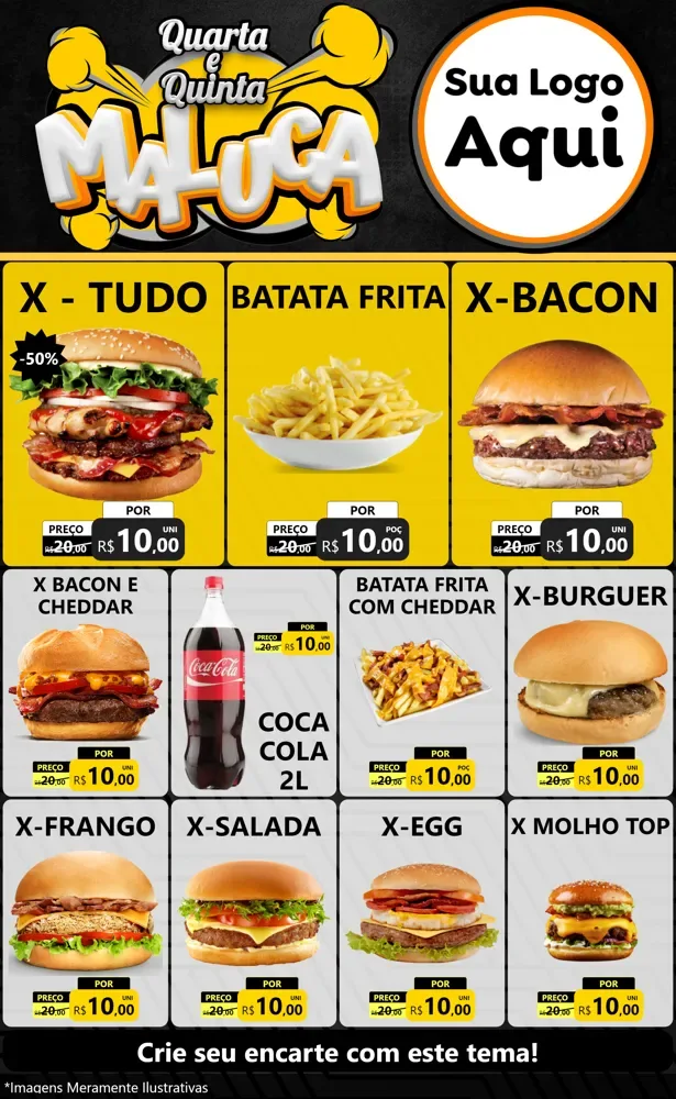 Modelo de Encarte para Encarte Grande com o tema Quarta e Quinta Maluca para Hamburgueria