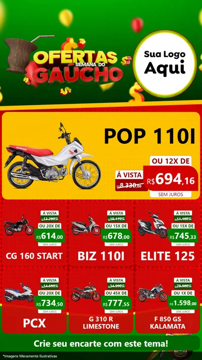 Modelo de Rede Social para Stories com o tema Ofertas Semana Do Gaúcho para Concessionaria de Motos