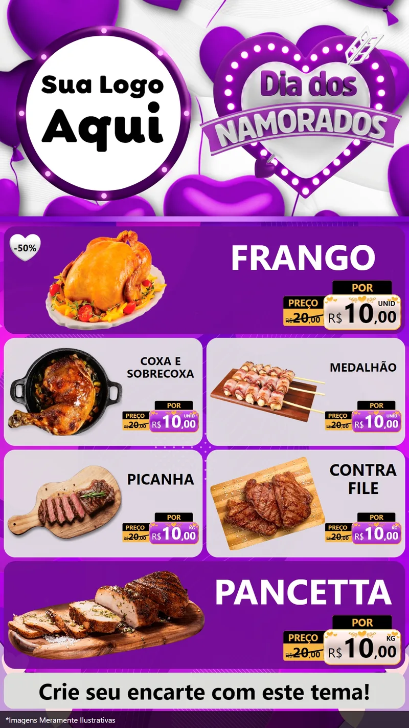 Modelo de TV para TV Vertical com o tema Dia dos Namorados para Assados