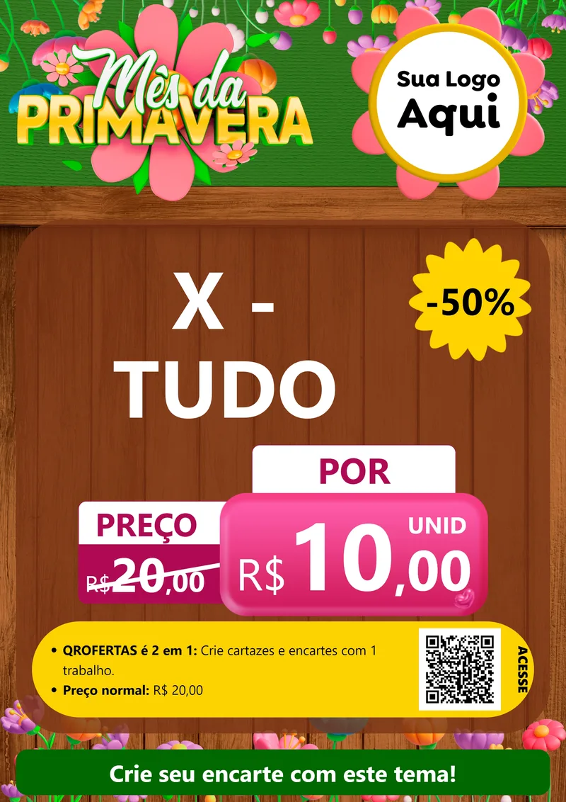 Modelo de Cartaz para Cartaz A4 Vertical com o tema Mês da Primavera para Hamburgueria