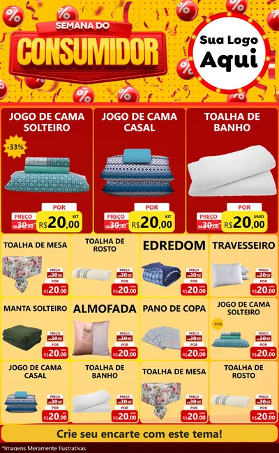 Modelo de Encarte para Encarte Grande com o tema Semana do Consumidor para Cama, Mesa e Banho