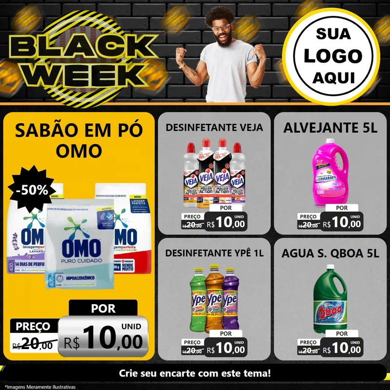 Modelo de Rede Social para Feed Facebook com o tema Black Week para Produtos de Limpeza