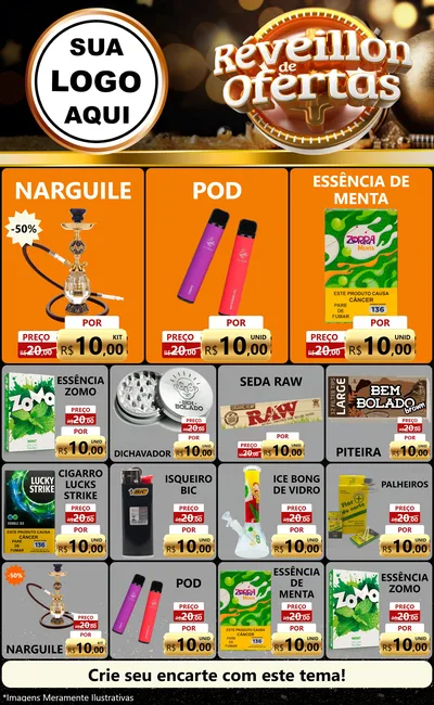 Modelo de Encarte para Encarte Grande com o tema Réveillon de Ofertas para Tabacaria