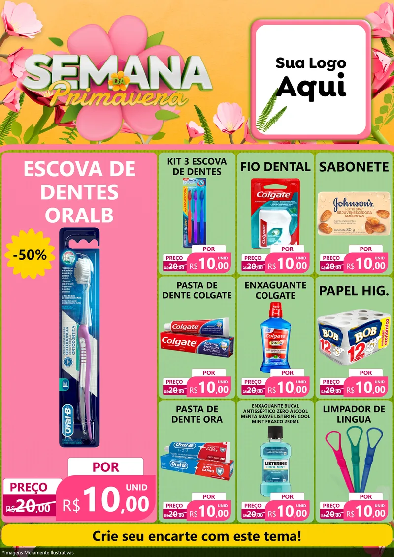 Modelo de Encarte para Encarte A4 Vertical com o tema Semana da Primavera para Higiene Pessoal