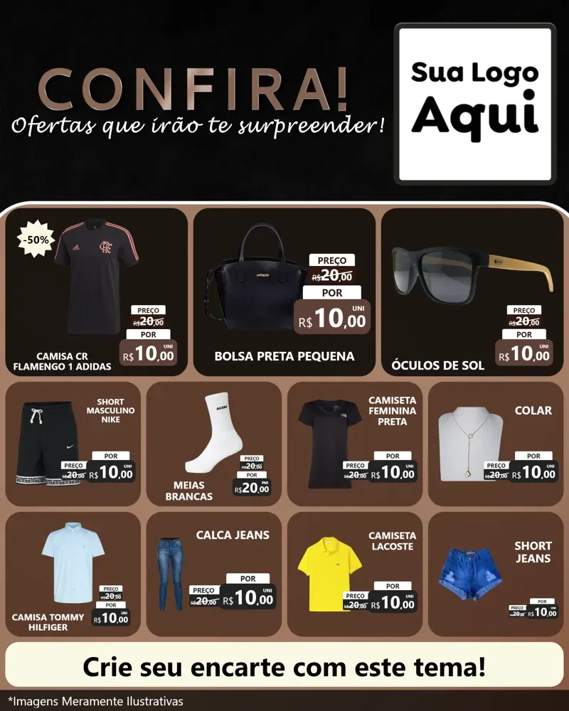 Modelo de Rede Social para Feed Instagram com o tema Confira! Ofertas que irão te surpreender! para Roupas e acessórios