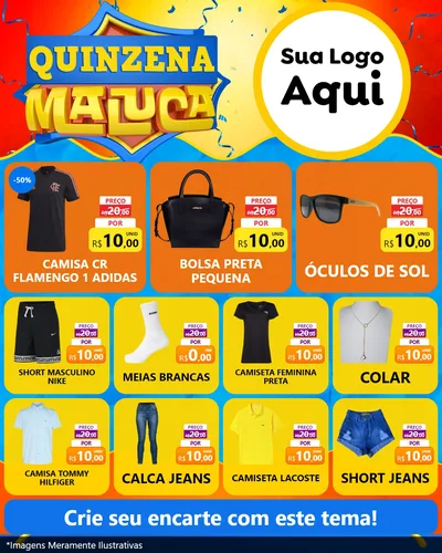 Modelo de Rede Social para Feed Instagram com o tema Quinzena Maluca para Roupas e acessórios