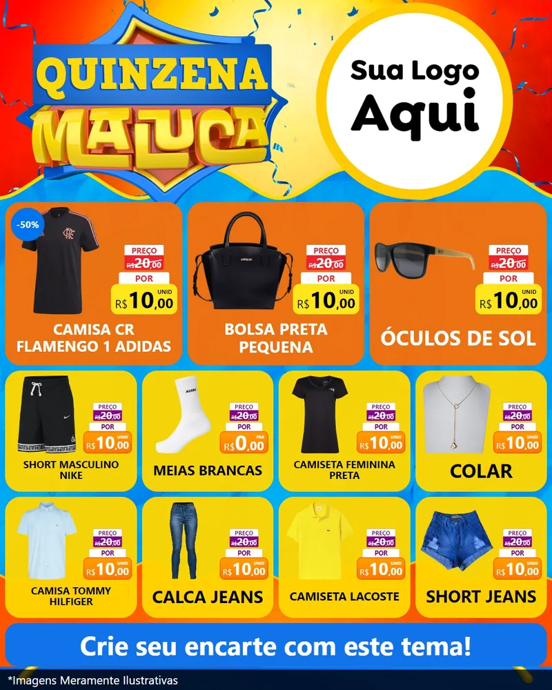 Modelo de Rede Social para Feed Instagram com o tema Quinzena Maluca para Roupas e acessórios