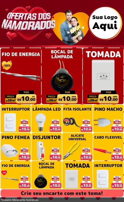Modelo de Encarte para Encarte Grande com o tema Ofertas Dos Namorados para Materiais Elétricos