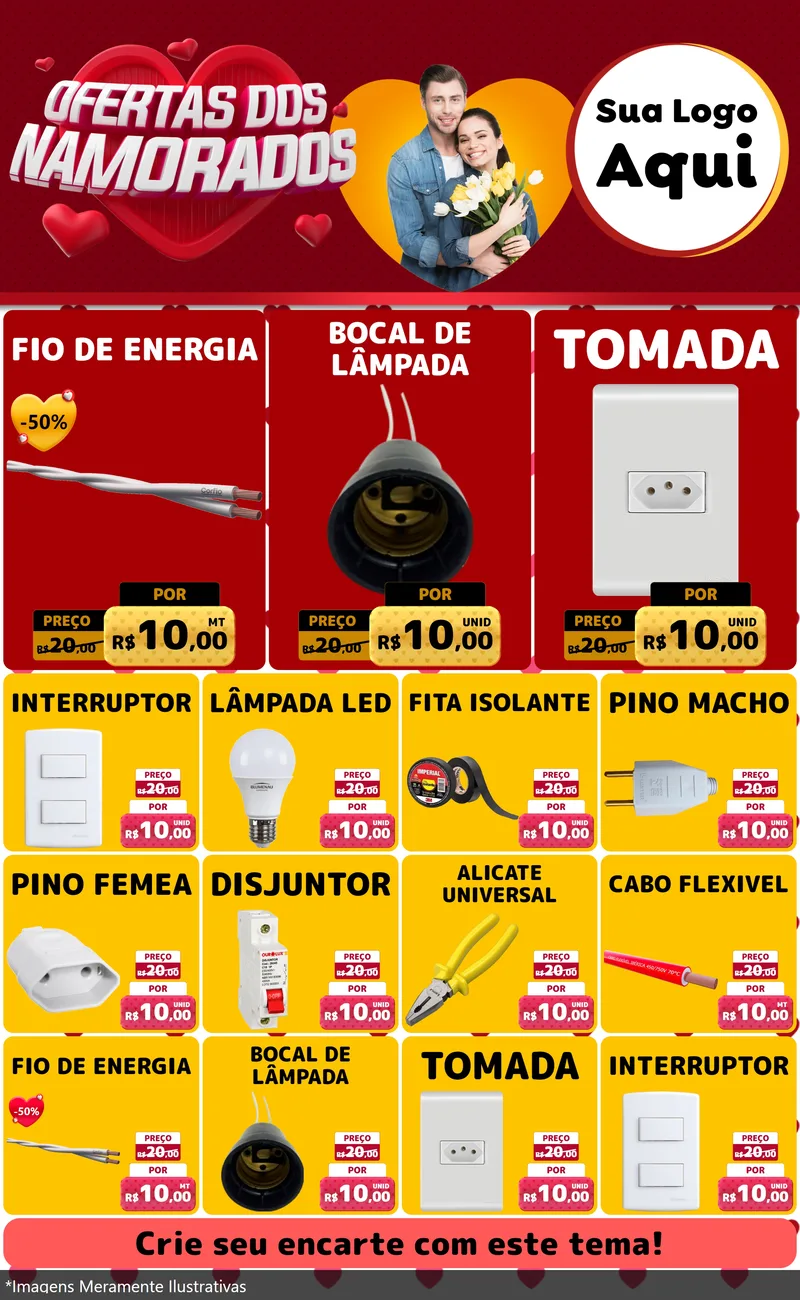 Modelo de Encarte para Encarte Grande com o tema Ofertas Dos Namorados para Materiais Elétricos