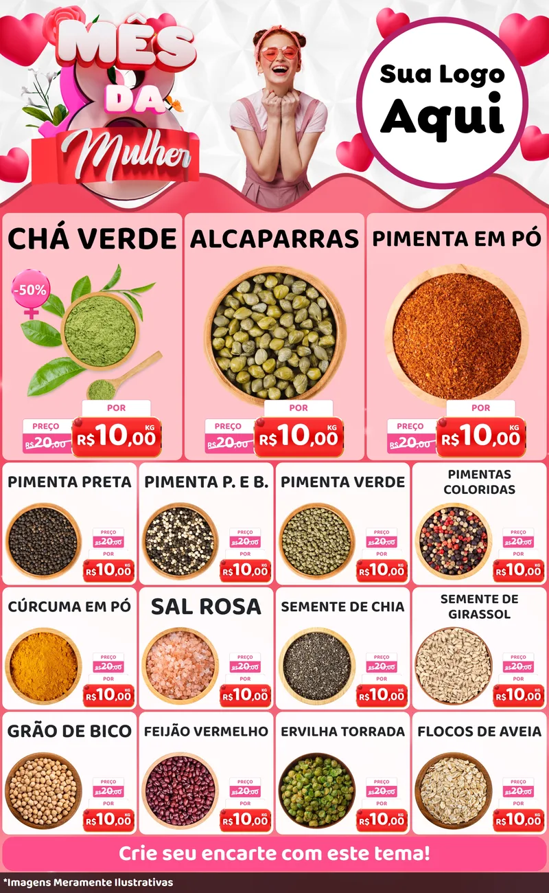 Modelo de Encarte para Encarte Grande com o tema Mês da Mulher para Produtos Naturais