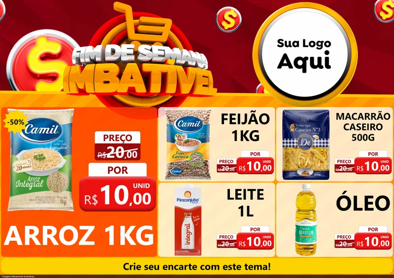 Modelo de Encarte para Encarte A4 Horizontal com o tema Fim de Semana Imbatível para Supermercado