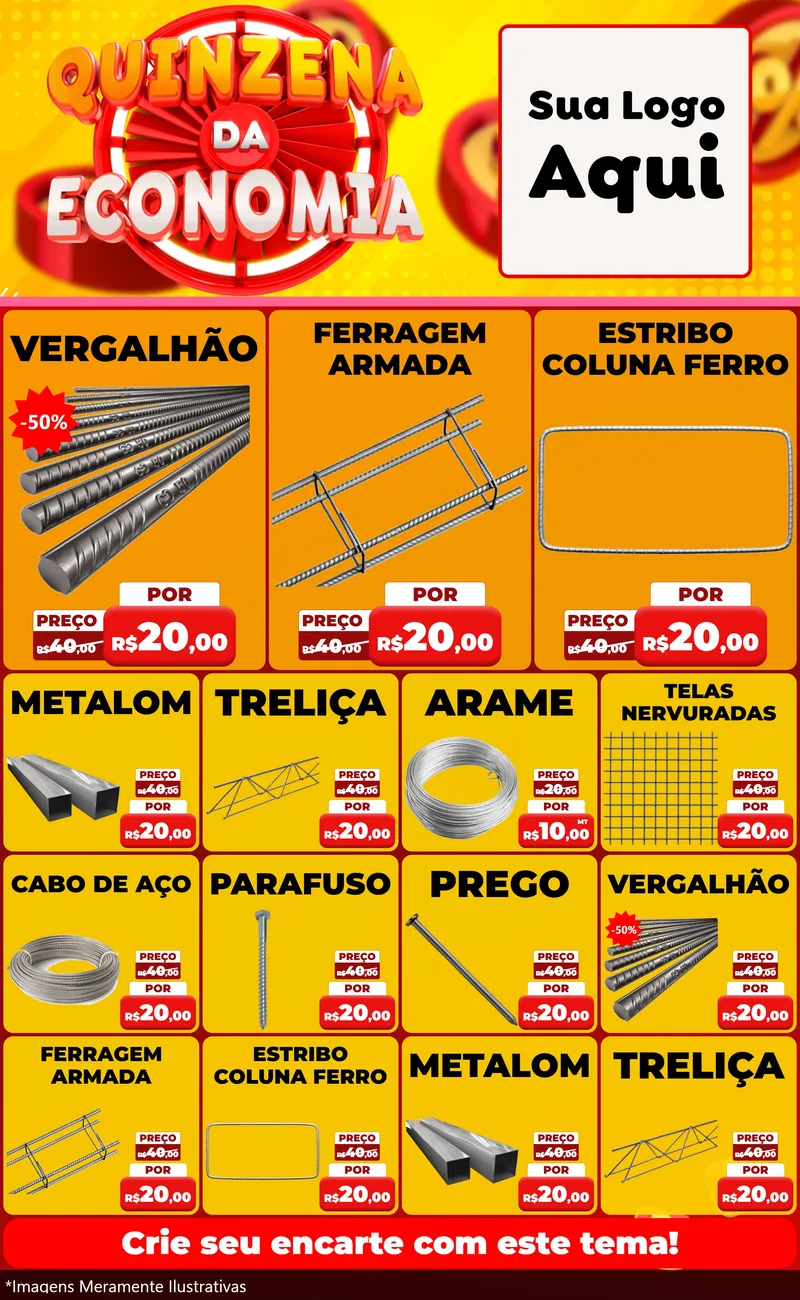 Modelo de Encarte para Encarte Grande com o tema Quinzena Da Economia para Ferragens