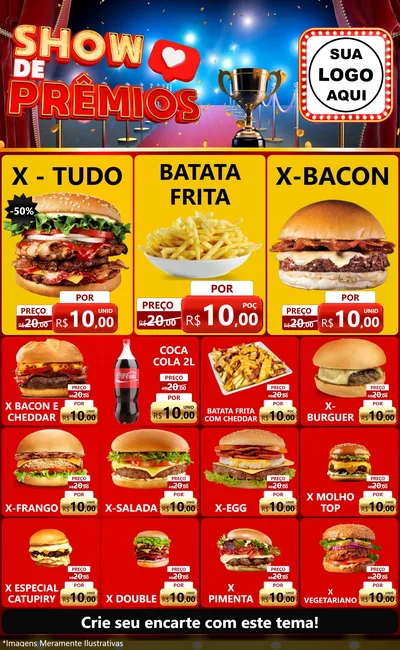 Modelo de Encarte para Encarte Grande com o tema Show de Prêmios para Hamburgueria