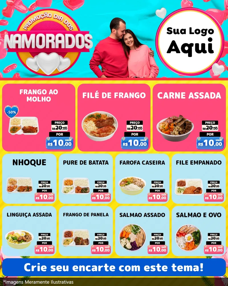 Modelo de Rede Social para Feed Instagram com o tema Promoção Dia dos Namorados para Restaurante