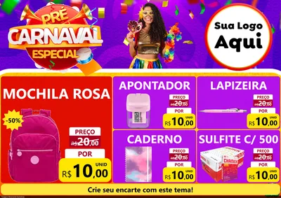 Modelo de Encarte para Encarte A4 Horizontal com o tema Pré-Carnaval Especial para Papelaria
