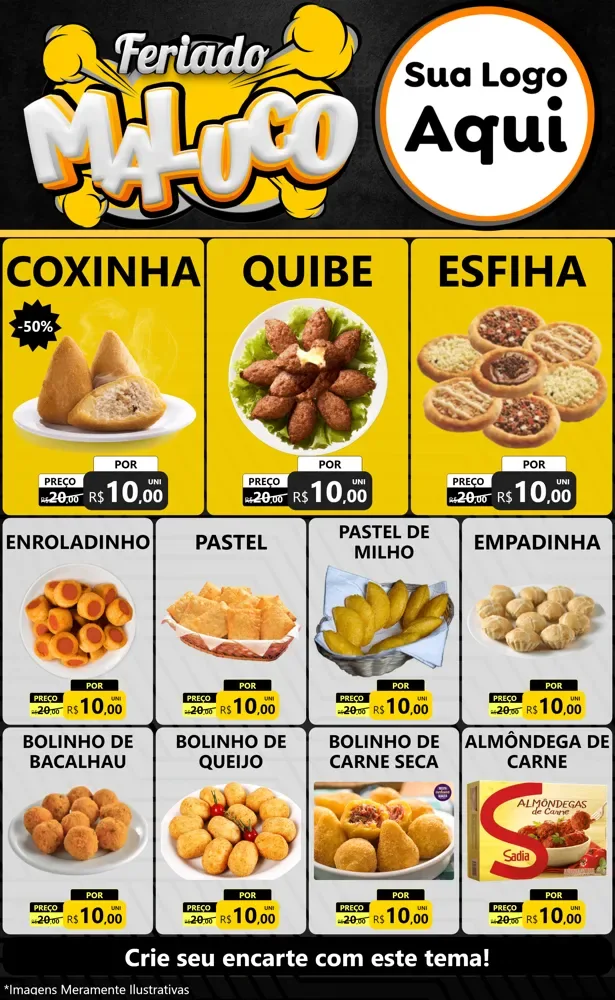 Modelo de Encarte para Encarte Grande com o tema Feriado Maluco para Salgadaria