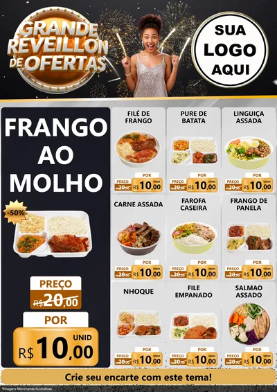 Modelo de Encarte para Encarte A4 Vertical com o tema Grande Réveillon de Ofertas para Restaurante