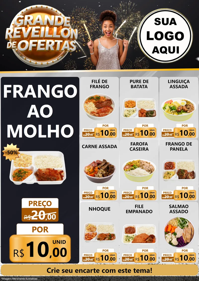 Modelo de Encarte para Encarte A4 Vertical com o tema Grande Réveillon de Ofertas para Restaurante
