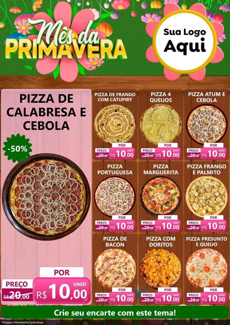 Modelo de Encarte para Encarte A4 Vertical com o tema Mês da Primavera para Pizzaria