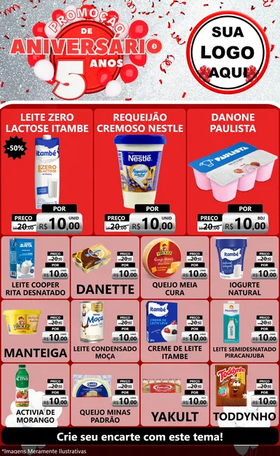 Modelo de Encarte para Encarte Grande com o tema Promoção de Aniversário - 5 Anos para Frios e Laticínios