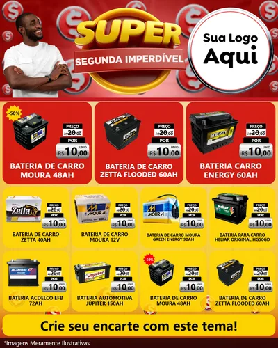 Modelo de Rede Social para Feed Instagram com o tema Super Segunda Imperdível para Baterias Elétricas