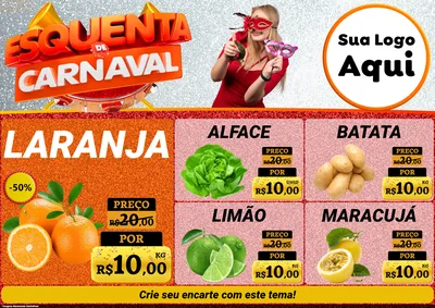 Modelo de Encarte para Encarte A4 Horizontal com o tema Esquenta de Carnaval para Hortifrúti