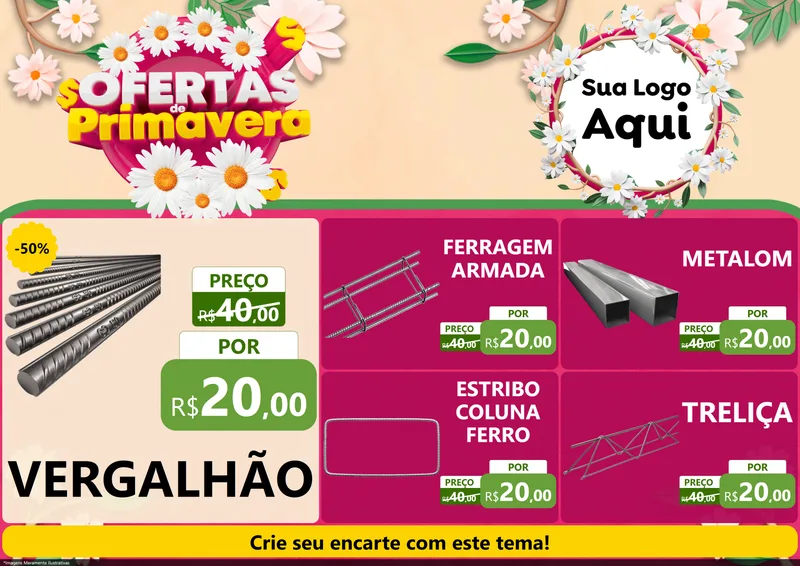 Modelo de Encarte para Encarte A4 Horizontal com o tema Ofertas de Primavera para Ferragens