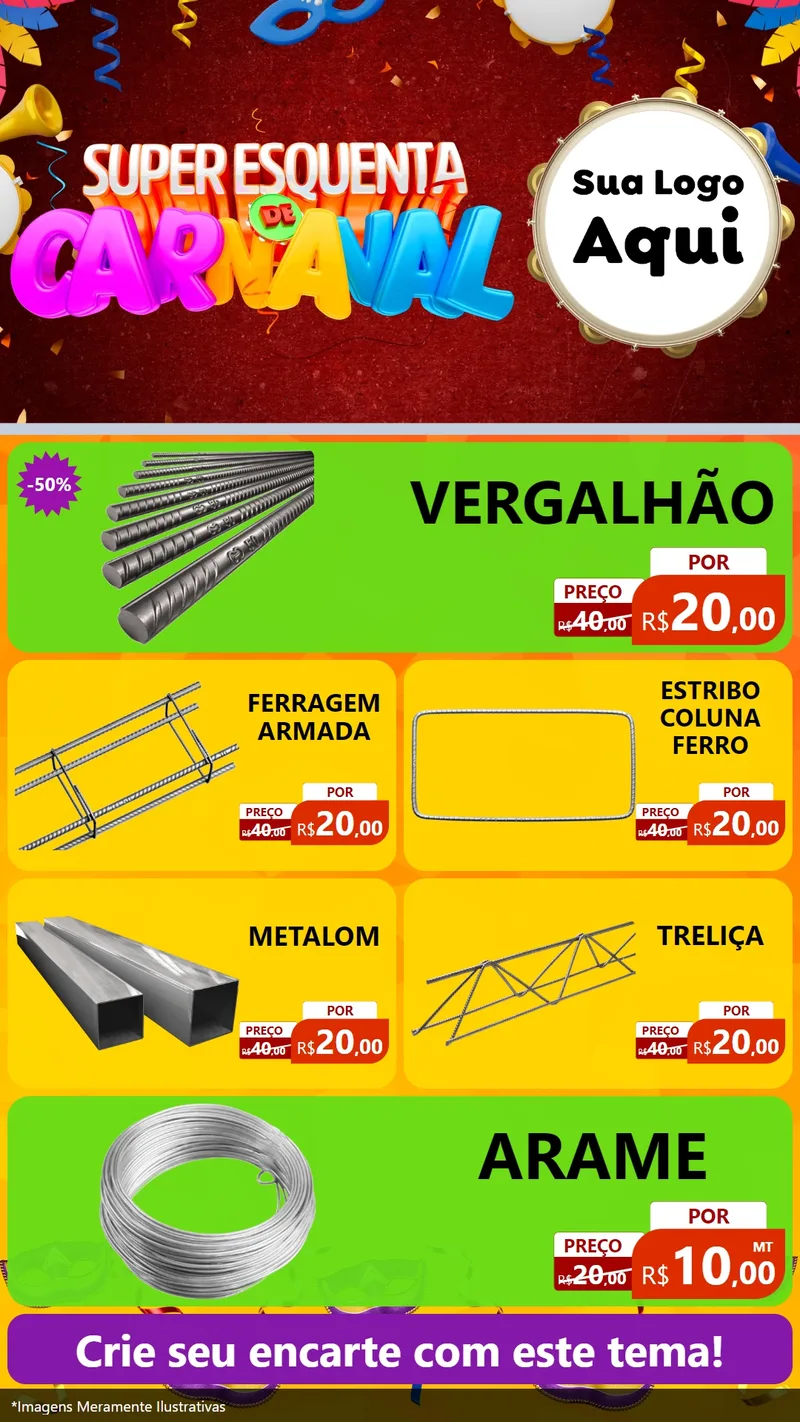Modelo de TV para TV Vertical com o tema Super Esquenta de Carnaval para Ferragens