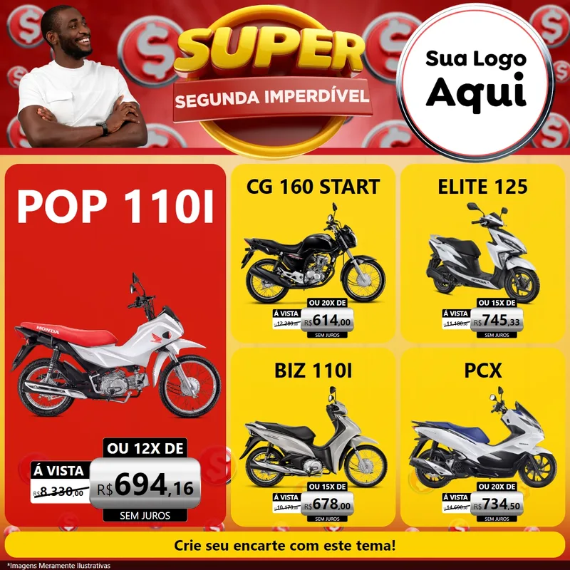 Modelo de Rede Social para Feed Facebook com o tema Super Segunda Imperdível para Concessionaria de Motos