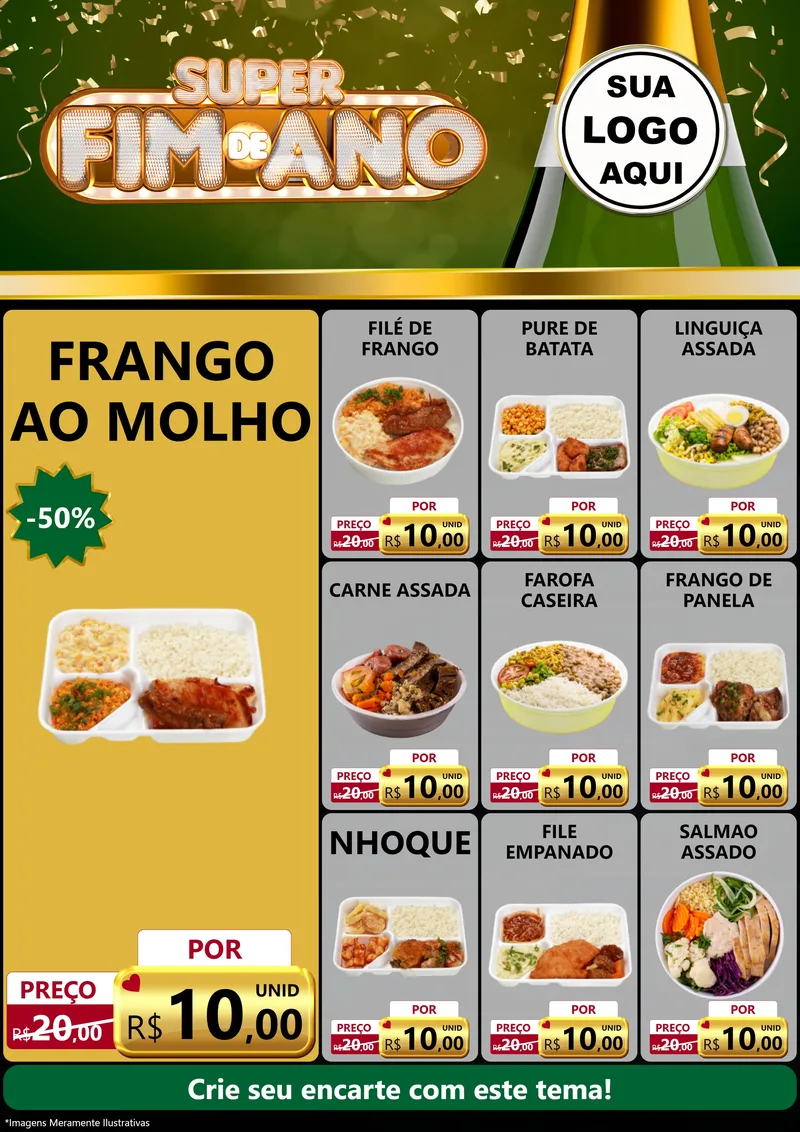 Modelo de Encarte para Encarte A4 Vertical com o tema Super Fim de Ano para Restaurante