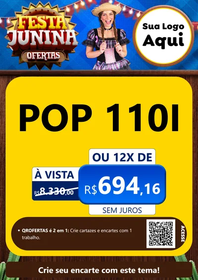 Modelo de Cartaz para Cartaz A4 Vertical com o tema Festa Junina Ofertas para Concessionaria de Motos