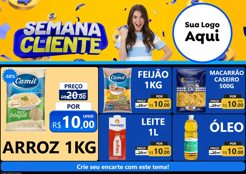 Modelo de Encarte para Encarte A4 Horizontal com o tema Semana do Cliente para Supermercado