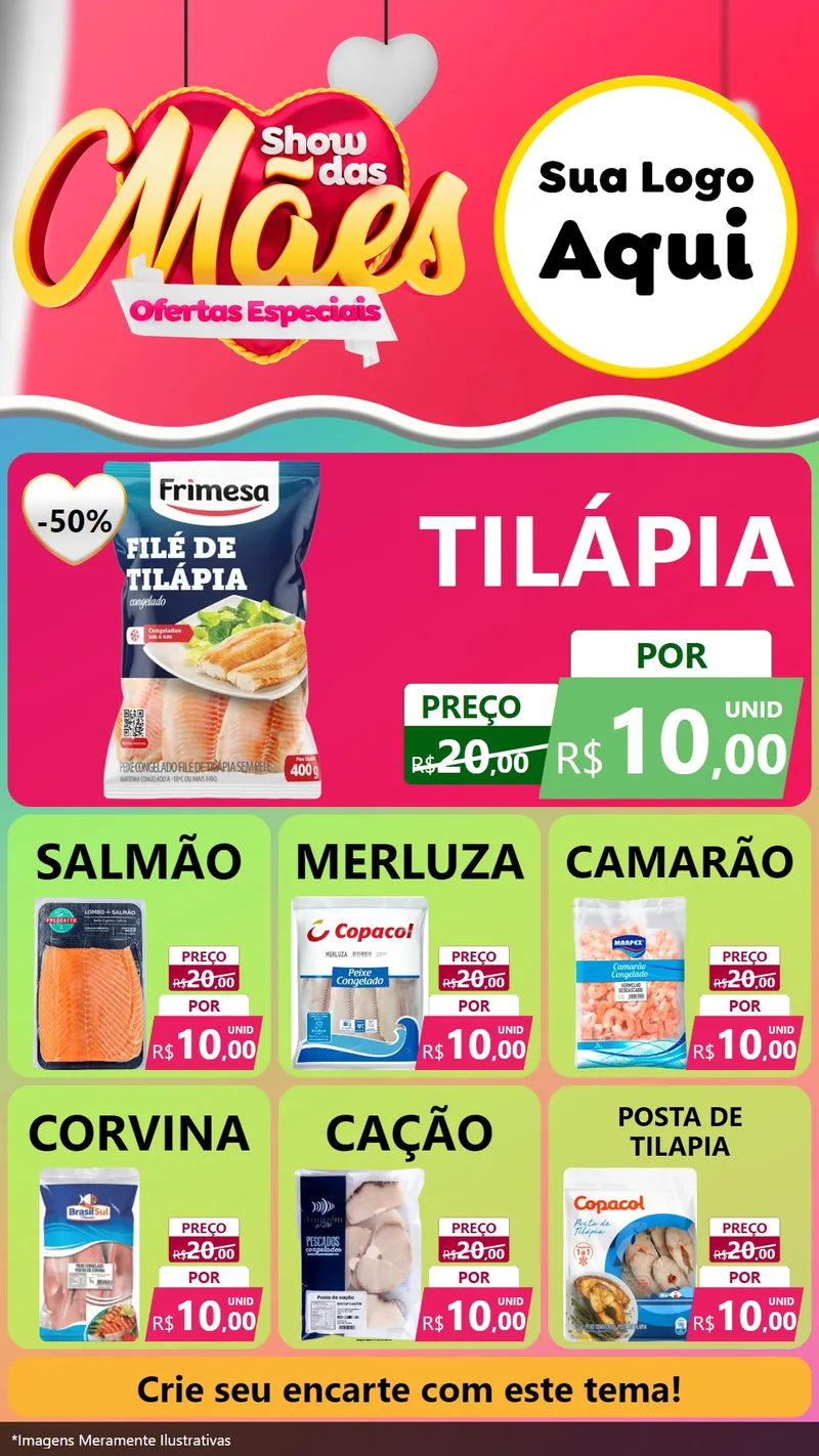 Modelo de Rede Social para Stories com o tema Show das Mães - Ofertas Especiais para Peixaria