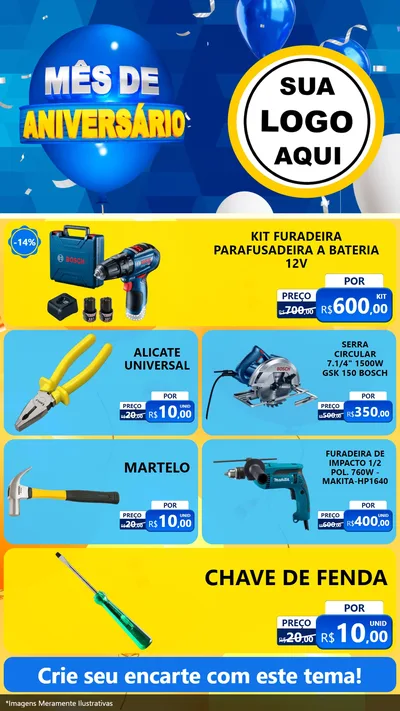 Modelo de TV para TV Vertical com o tema Mês de Aniversário para Maquinas e Ferramentas