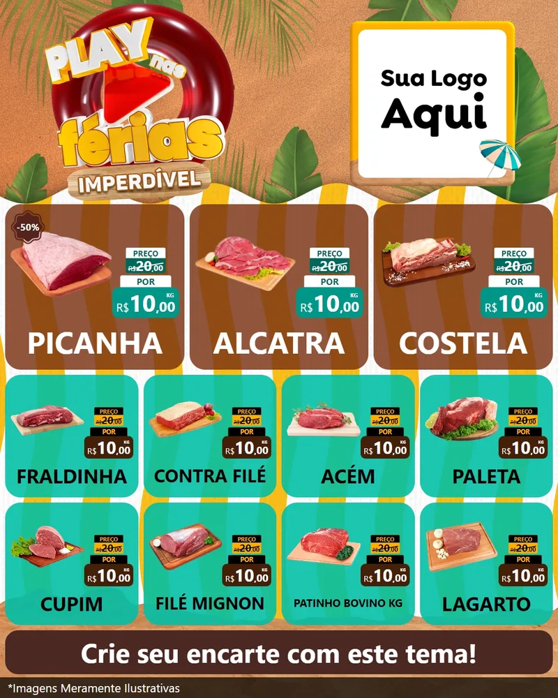 Modelo de Rede Social para Feed Instagram com o tema Play Nas Férias Imperdível para Açougue