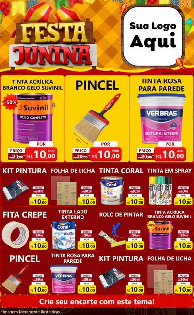 Modelo de Encarte para Encarte Grande com o tema Festa Junina para Tintas e Ferramentas