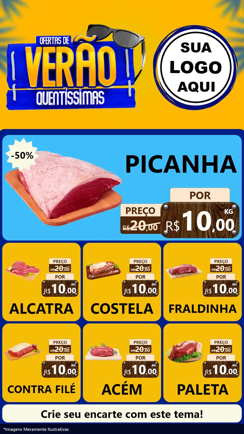 Modelo de Rede Social para Stories com o tema Ofertas de Verão Quentíssimas para Açougue