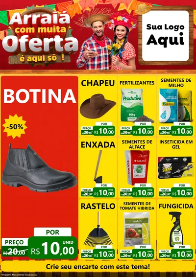 Modelo de Encarte para Encarte A4 Vertical com o tema Arraiá Com Muita Oferta - É Aqui Sô! para Agropecuária