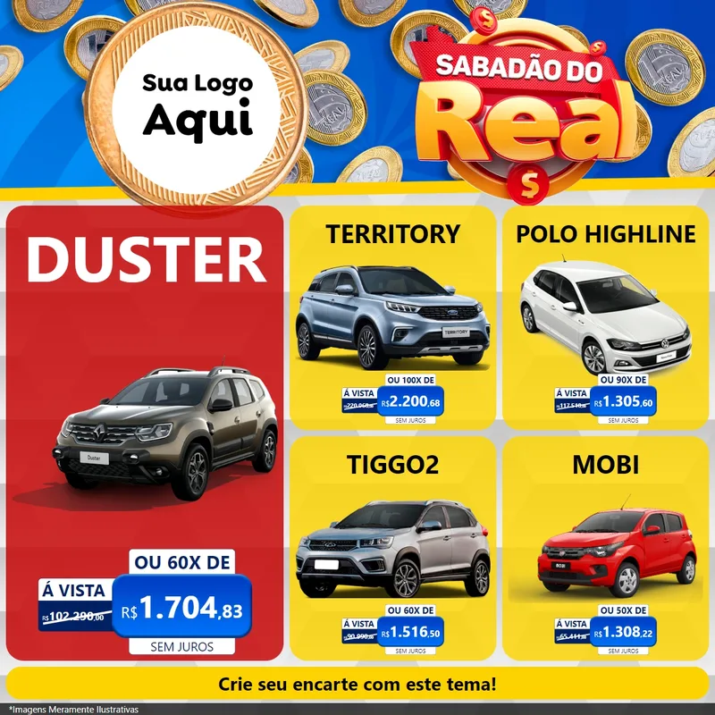 Modelo de Rede Social para Feed Facebook com o tema Sabadão do Real para Concessionaria de Carros