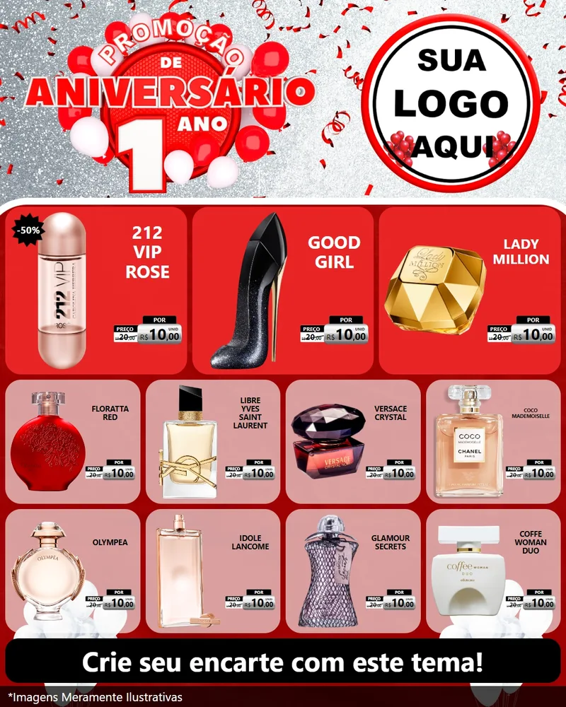 Modelo de Rede Social para Feed Instagram com o tema Promoção de Aniversário - 1 Ano para Perfumes