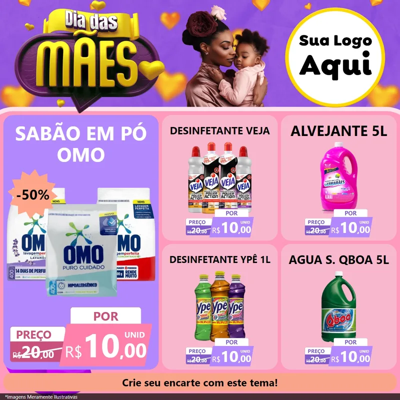 Modelo de Rede Social para Feed Facebook com o tema Dia das Mães para Produtos de Limpeza