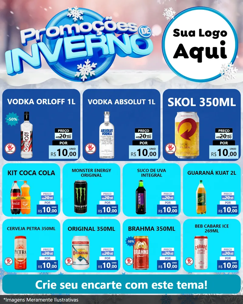 Modelo de Rede Social para Feed Instagram com o tema Promoções de Inverno para Distribuidora de bebidas