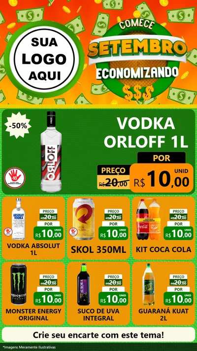 Modelo de Rede Social para Stories com o tema Comece Setembro Economizando para Distribuidora de bebidas