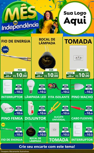 Modelo de Encarte para Encarte Grande com o tema Mês da Independência para Materiais Elétricos