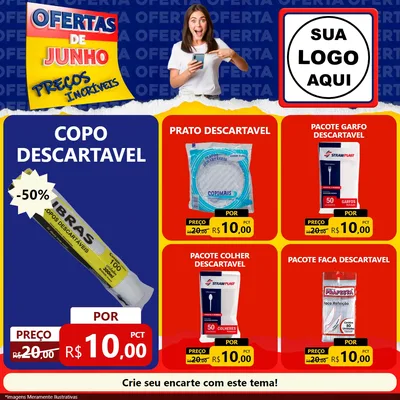 Modelo de Rede Social para Feed Facebook com o tema Ofertas de Junho - Preços Incríveis para Embalagens