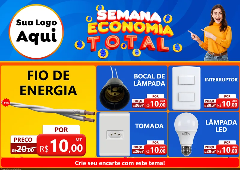 Modelo de Encarte para Encarte A4 Horizontal com o tema Semana Economia Total para Materiais Elétricos