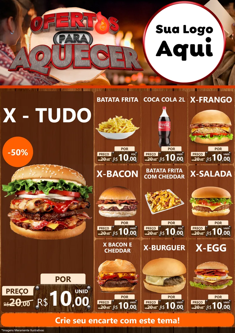 Modelo de Encarte para Encarte A4 Vertical com o tema Ofertas Para Aquecer para Hamburgueria
