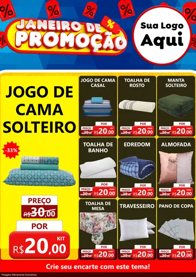 Modelo de Encarte para Encarte A4 Vertical com o tema Janeiro de Promoção para Cama, Mesa e Banho