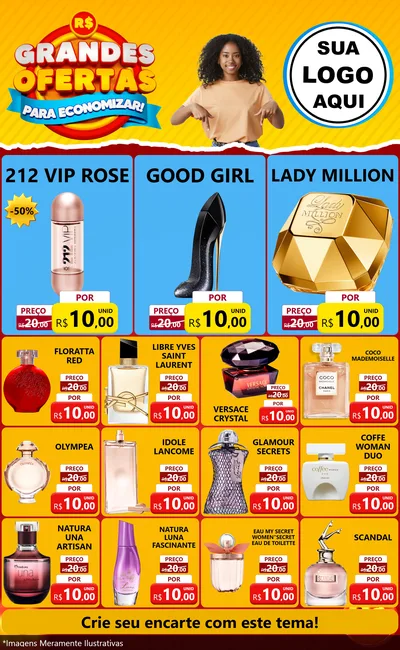 Modelo de Encarte para Encarte Grande com o tema Grandes Ofertas Para Economizar! para Perfumes